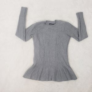 Cyrus Grey Cable Knit Long Sleeve Peplum Sweater